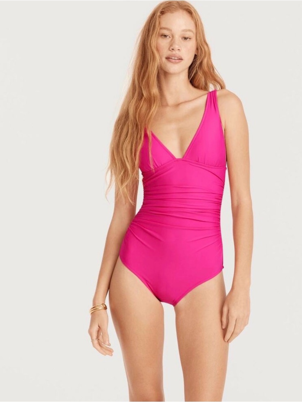 J. Crew Women's Ruched V Neck One Piece Swimsuit In Fuchsia Size 12